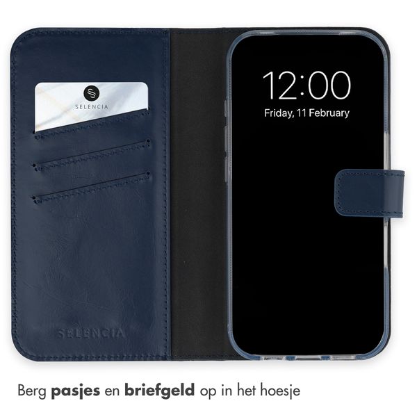 Selencia Echt Leren Bookcase Apple iPhone 18 Pro Max / 17 Pro Max - Blauw