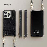 Selencia Nova Croco Phone Case with Cord and Card Holder Apple iPhone 15 Pro - Black