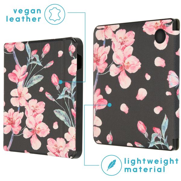 imoshion Design Slim Hard Case Sleepcover met stand Kobo Libra H2O - Blossom Watercolor Black