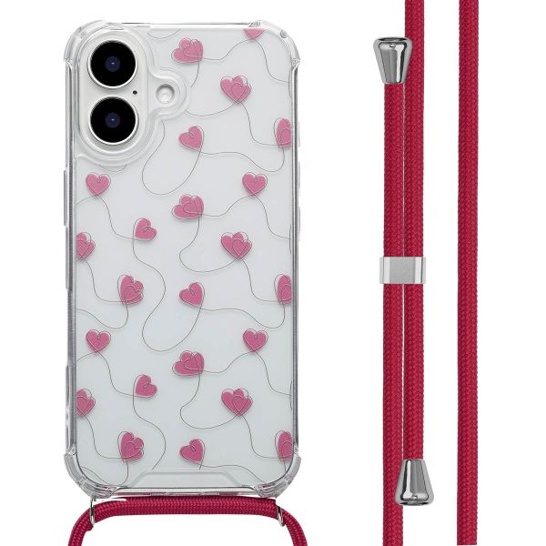 imoshion Design hoesje met koord Apple iPhone 16 - Dusty Rose Connected Hearts