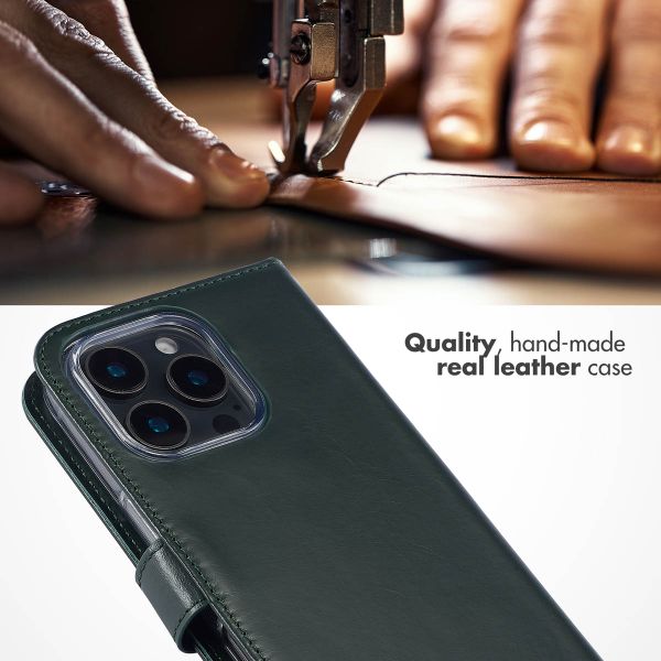 Selencia Genuine Leather Book Case Apple iPhone 16 Pro - Green