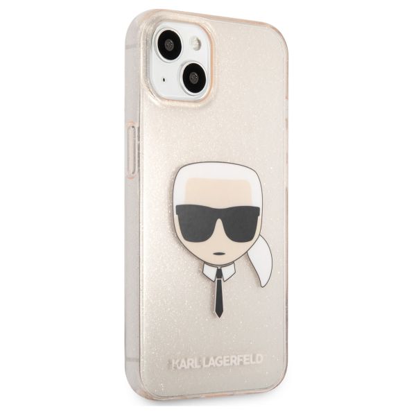 Karl Lagerfeld Karl's Head Silicone Backcover Glitter iPhone 13 Mini - Transparant Goud