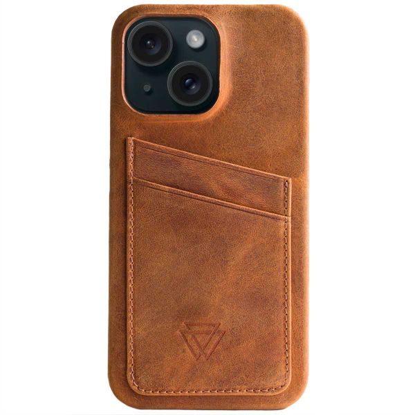 Wachikopa Full Wrap C.C. Backcover met 2 pashouders iPhone 15 - Camel