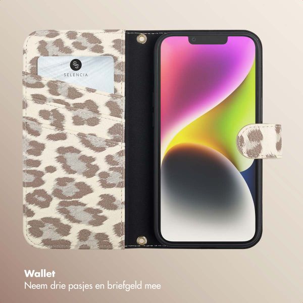 Selencia Sabi Bookcase met Panterprint Apple iPhone 14 / 13 - Soft Ivory