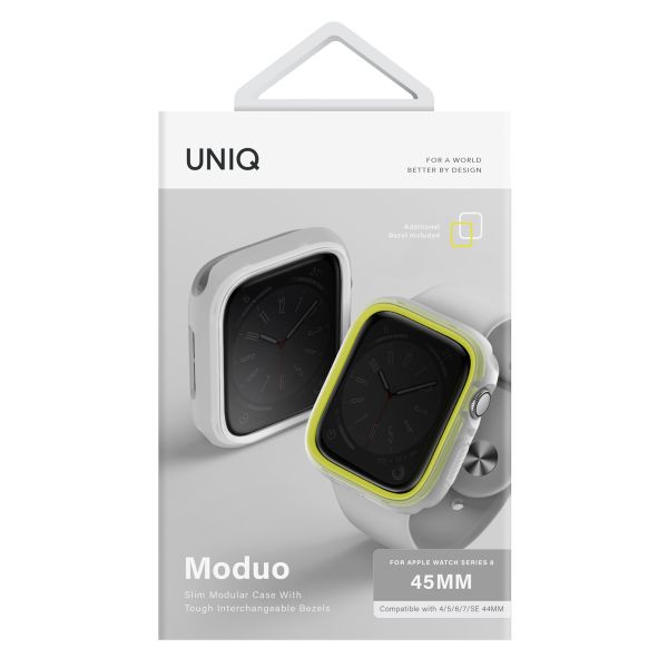 Uniq Moduo Apple Watch Case met uitwisselbare Bezel Apple Watch 4-9 / SE - 44/45 mm - Frost (Lime/White)