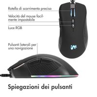 imoshion Gaming muis met RGB lichten - Bedrade gaming muis met USB-A aansluiting - Zwart