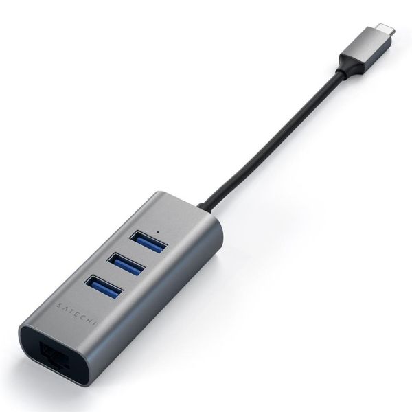 Satechi Aluminium USB Hub | USB-C naar 3x USB-A en ethernet - Space Grey