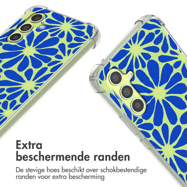 imoshion Design hoesje met koord Samsung Galaxy A34 (5G) - Cobalt Blue Flowers Connect