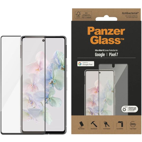 PanzerGlass Ultra-Wide Fit Anti-Bacterial Screenprotector Google Pixel 7 - Zwart