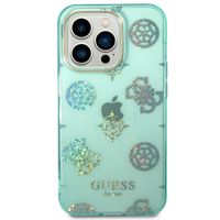 Guess Peony Glitter Backcover iPhone 14 Pro - Turquoise