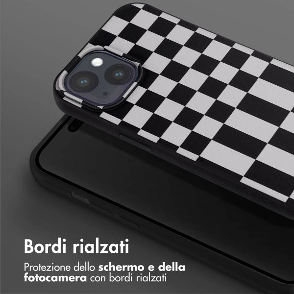 Selencia Siliconen design hoesje met afneembaar koord Apple iPhone 15 Plus - Irregular Check Black