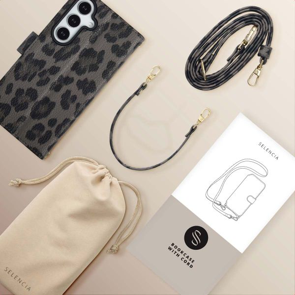 Selencia Sabi Bookcase met Panterprint Samsung Galaxy S24 / S25 - Midnight Black