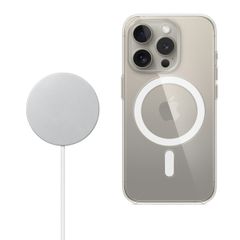 Apple Clearcase voor de Apple iPhone 15 Pro + Apple MagSafe Draadloze Oplader 25W - 1 meter