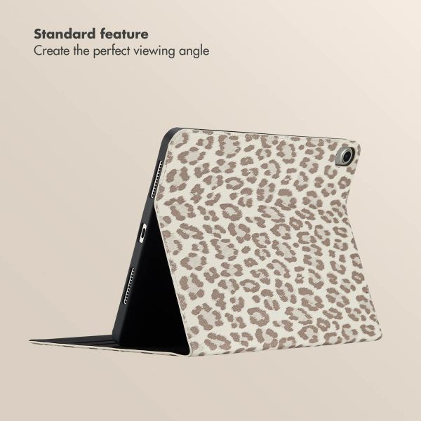 Selencia Sabi Bookcase with Leopard Print Apple iPad Air 11 inch (2026) M4 / (2025) M3 / (2024) M2 / Air 5 (2022) / Air 4 (2020) - Soft Ivory