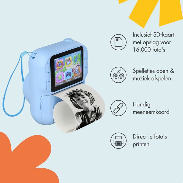 imoshion Kids Camera met Fotoprinter - Kindercamera - Foto's/Video's/Spelletjes - Lichtblauw