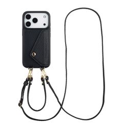 Selencia Sera Telefoonhoes met Koord en Envelop Pashouder Apple iPhone 17 Pro - Zwart