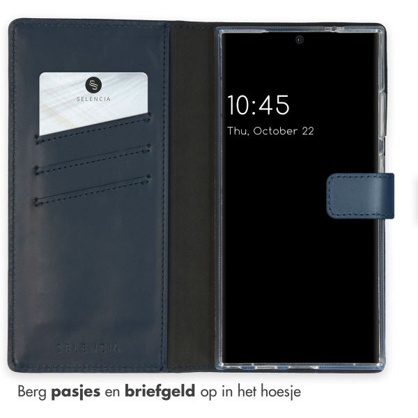 Selencia Echt Leren Bookcase Samsung Galaxy S24 Ultra - Donkerblauw
