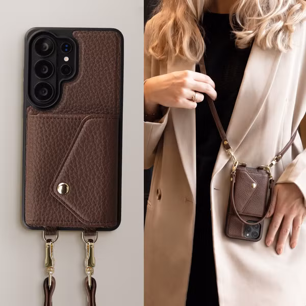 Selencia Sera Telefoonhoes met Koord en Envelop Pashouder Samsung Galaxy S26 Ultra - Chocolate Brown