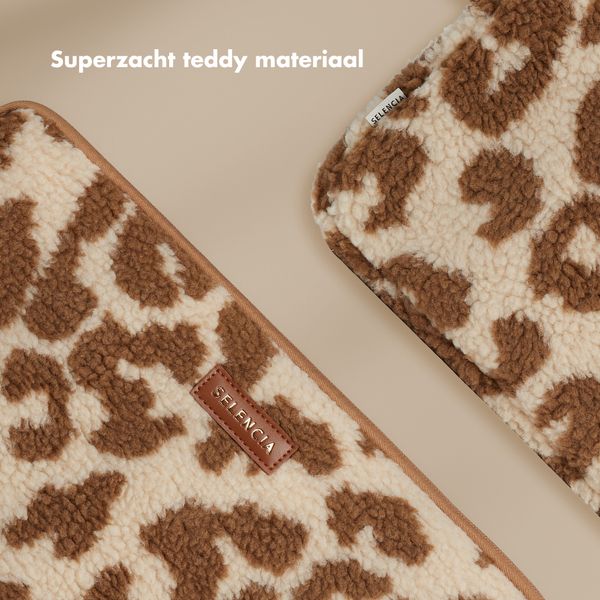 Selencia Teddy Laptop hoes 13-14 inch - Laptopsleeve - Vanilla Leopard