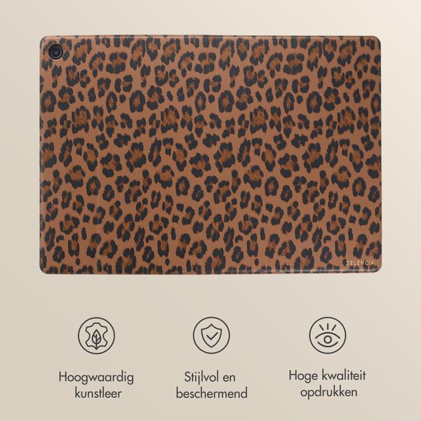 Selencia Sabi Bookcase met panterprint Samsung Galaxy Tab A11 Plus - Mocha Brown