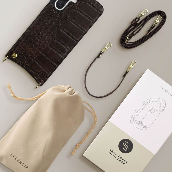 Selencia Nova Croco Telefoonhoes met Koord en Pashouder Samsung Galaxy A36 - Choco Brown
