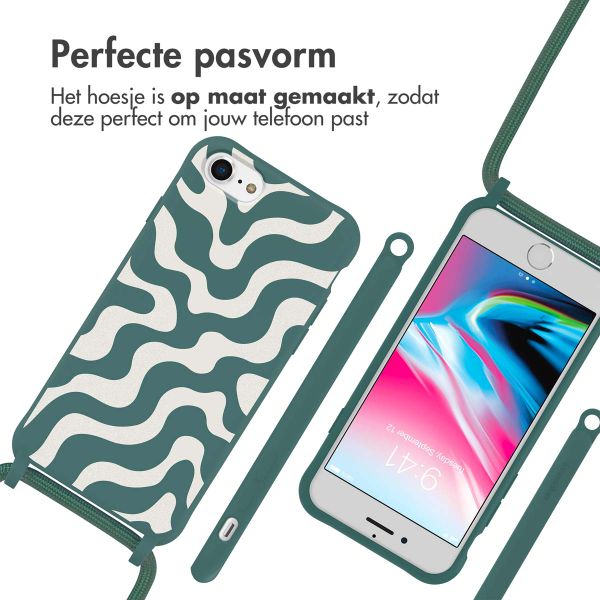 imoshion Siliconen design hoesje met koord Apple iPhone SE (2022 / 2020) / 8 / 7 - Petrol Green Groovy