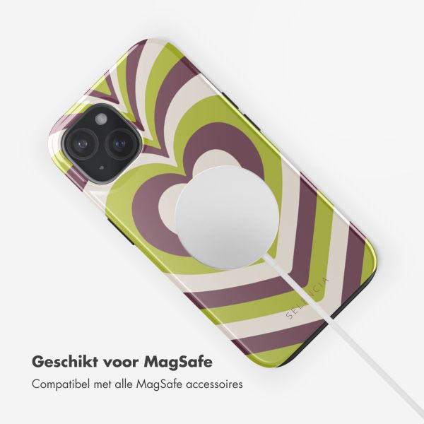 Selencia Vivid Backcover met MagSafe Apple iPhone 15 - Double Hearts Plum Fern