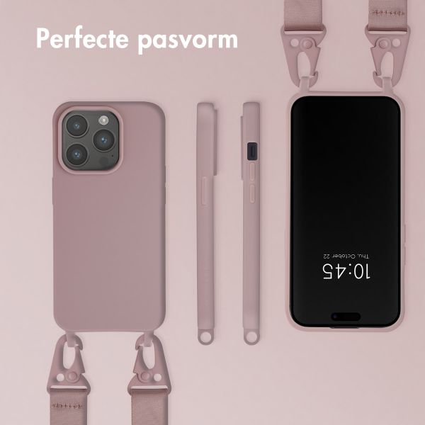 Selencia Siliconen hoesje met afneembaar koord Apple iPhone 15 Pro - Sand Pink