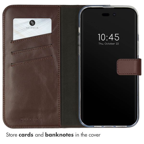 Selencia Genuine Leather Book Case Apple iPhone 14 Pro Max - Brown