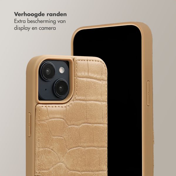 Selencia Nova Croco Telefoonhoes met Koord en Pashouder Apple iPhone 14 / 13 - Toasted Almond