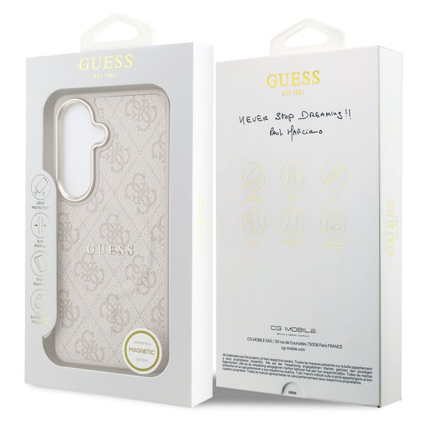 Guess 4G Leather Backcover met MagSafe Samsung Galaxy S26 - Gold Edge - Pink