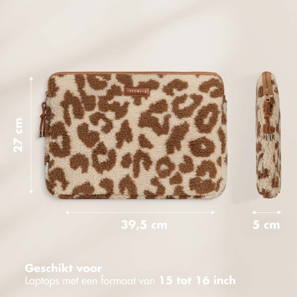 Selencia Teddy Laptop hoes 15-16 inch - Laptopsleeve - Vanilla Leopard