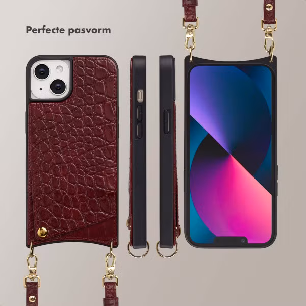 Selencia Nova Croco Telefoonhoes met Koord en Pashouder Apple iPhone 14 / 13 - Burgundy