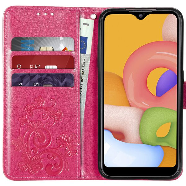 Klavertje Bloemen Bookcase Samsung Galaxy A01 - Fuchsia