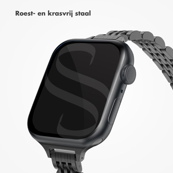 Selencia Slim Steel Jubilee Inspired schakelbandje Apple Watch Series 1 t/m 9 / SE (38/40/41 mm) | Series 10 / 11 (42 mm) - Zwart