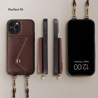 Selencia Sera Phone Case with Cord and Envelope Card Holder Apple iPhone 12 (Pro) - Chocolate Brown
