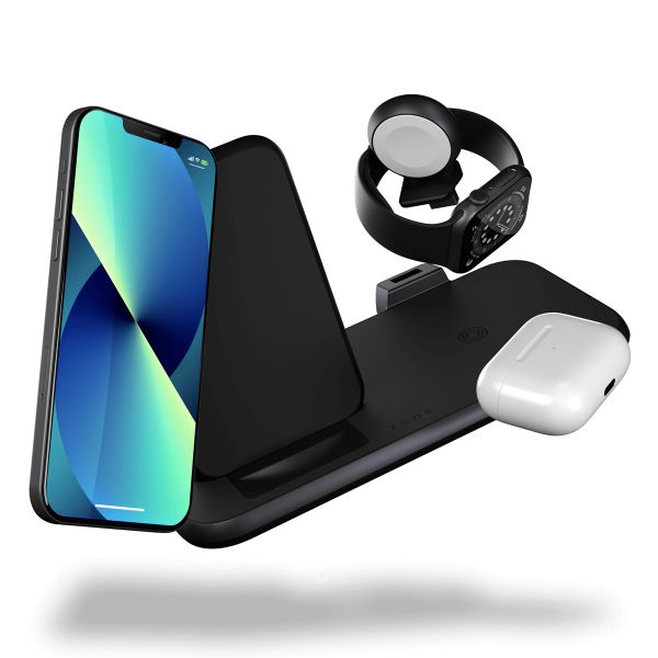 Zens Draadloos oplaadstation 4-in-1 - Aluminium Serie - Draadloze stand + Apple Watch - Zwart