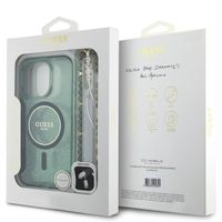 Guess MagSafe IML Glitter Case met beads strap iPhone 16 Pro - Green