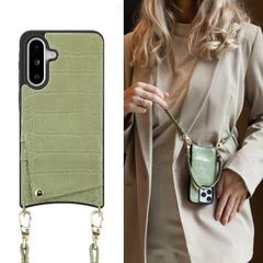 Selencia Nova Croco Backcover met koord en pashouder Samsung Galaxy A36 / A56 - Sage Green