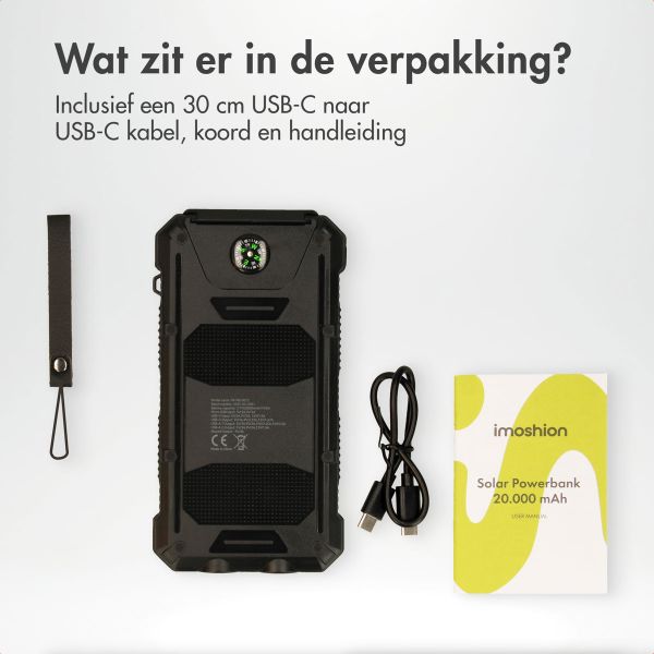 imoshion Solar Powerbank met Zonnepaneel - Quick Charge en Power Delivery - 20.000 mAh - Zwart