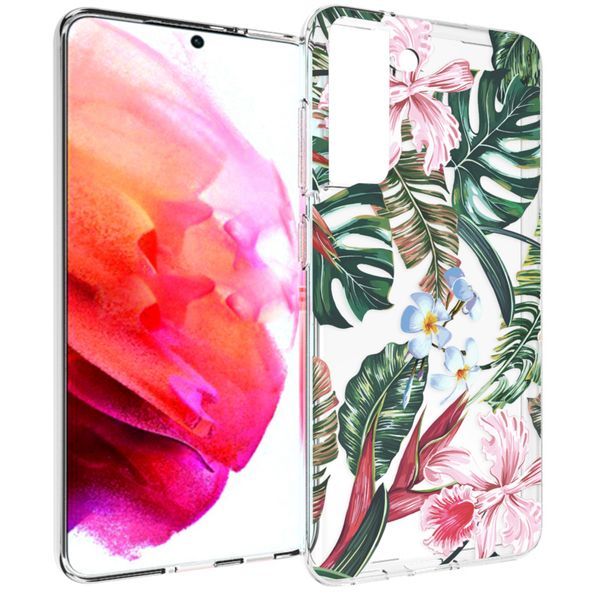 imoshion Design hoesje Samsung Galaxy S21 FE - Bloem - Groen / Roze