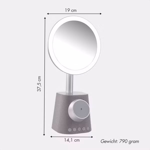 imoshion Make-up Spiegel met Bluetooth Speaker en Draadloze Oplader - Zilver