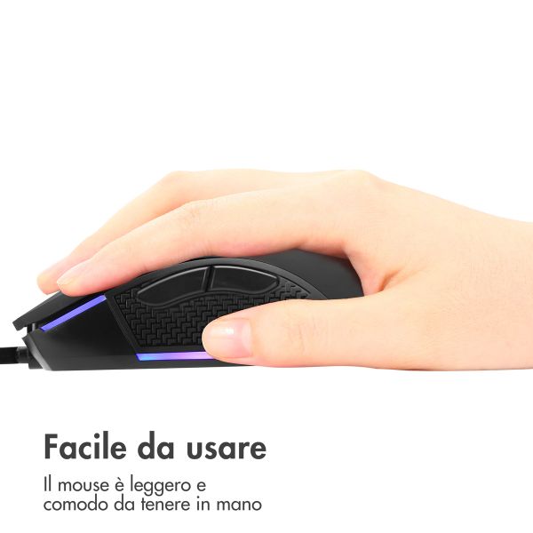 imoshion Gaming muis met RGB lichten - Bedrade gaming muis met USB-A aansluiting - Zwart