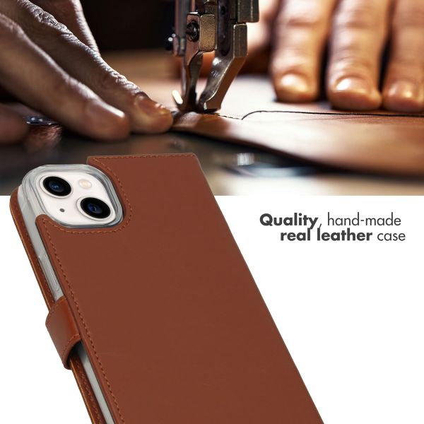 Selencia Genuine Leather Book Case Apple iPhone 14 Plus - Light Brown