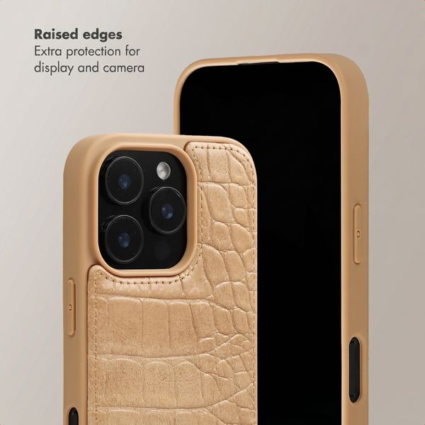 Selencia Nova Croco Phone Case with Cord and Card Holder Apple iPhone 16 Pro - Toasted Almond