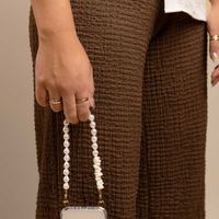 Selencia Telefoonkoorden Set met Parels en Schelpen - Mocha Brown