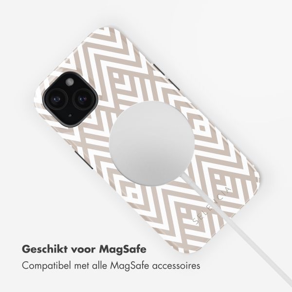 Selencia Vivid Backcover met MagSafe Apple iPhone 15 - Beige Zigzag