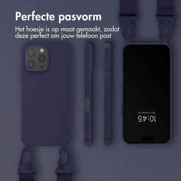 Selencia Siliconen hoesje met afneembaar koord Apple iPhone 16 Pro Max - Donkerblauw