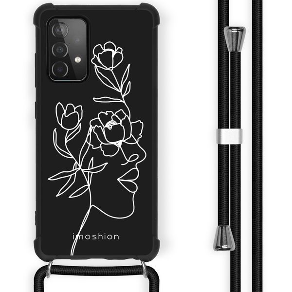 imoshion Design hoesje met koord Samsung Galaxy A52(s) (5G/4G) - Abstract Gezicht Bloem - Zwart