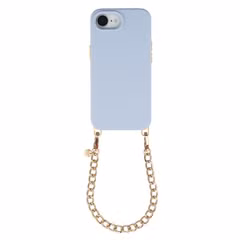Selencia Rivièra MagSafe Backcover met afneembare haakjes voor de Apple iPhone 17e / 16e - Powder Blue + Bold Chain Polskoord - Gold